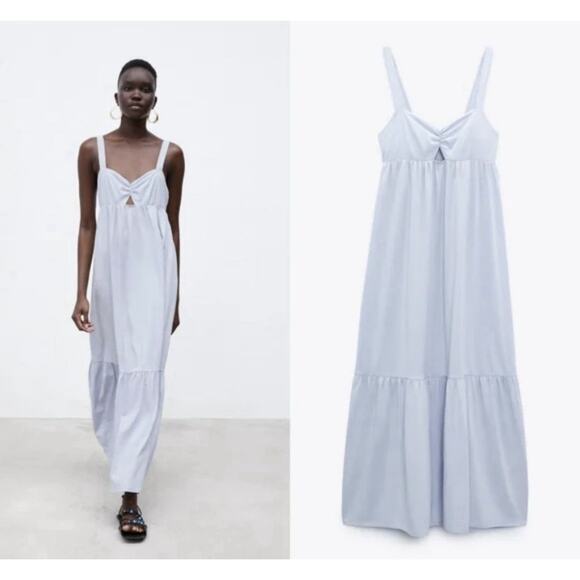 Zara Dresses & Skirts - ZARALight‎ Blue Long Dress with Gathering Large
